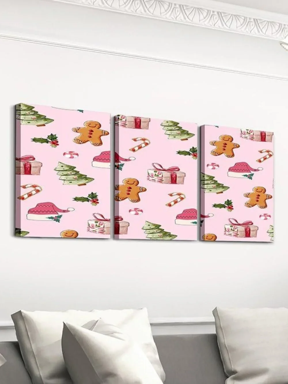 Pink Christmas Theme Canvas Wall Art - 3 Piece Set - 12